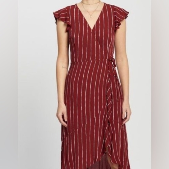 Abercrombie pin-striped flutter-sleeve wrap dress (Size L) BNWT - Picture 1 of 6